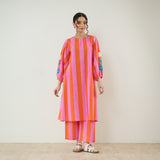 Verandah Striped Kurta Set - Orange