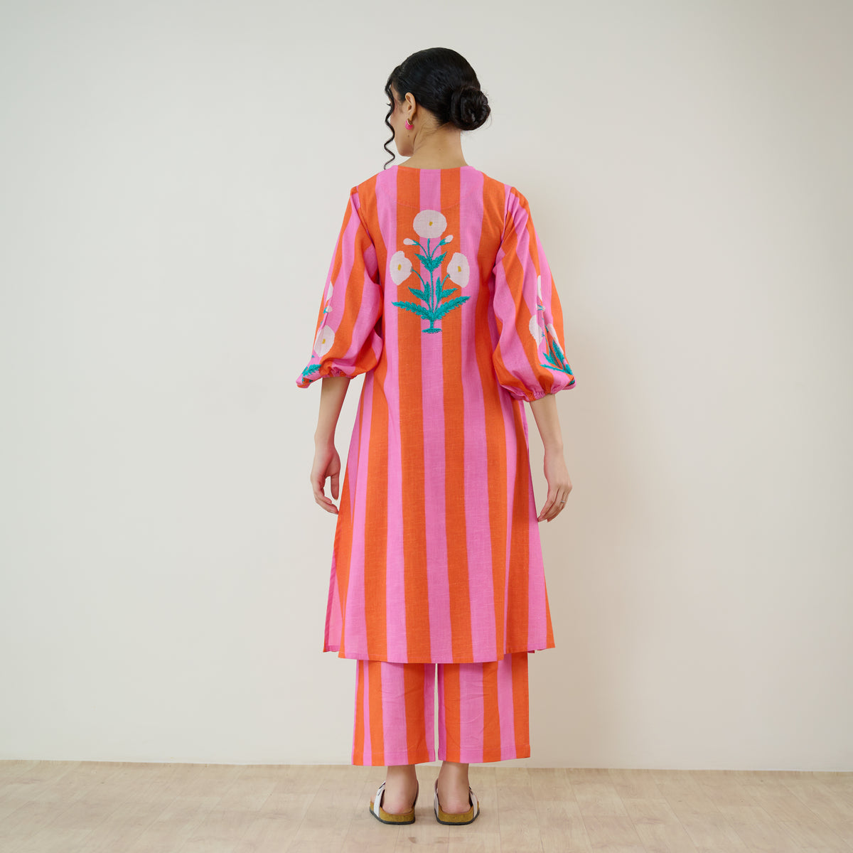Verandah Striped Kurta Set - Orange