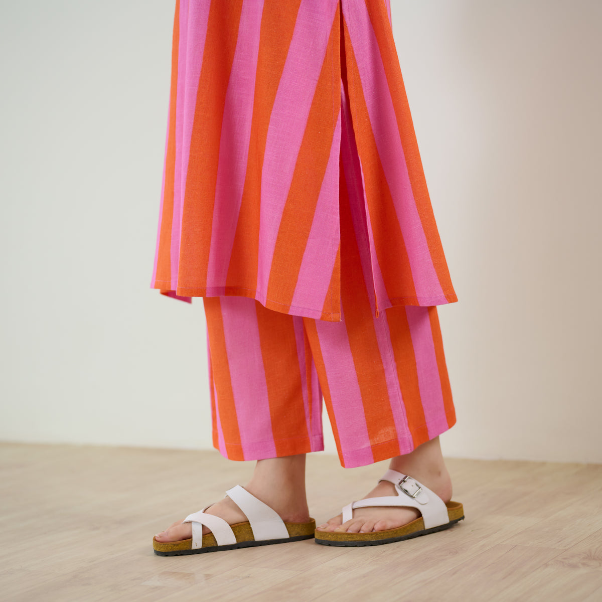 Verandah Striped Kurta Set - Orange