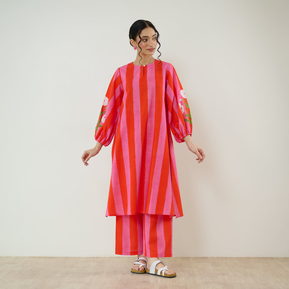 Verandah Striped Kurta Set - Hot Pink