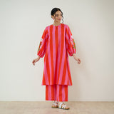 Verandah Striped Kurta Set - Hot Pink