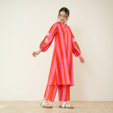 Verandah Striped Kurta Set - Hot Pink