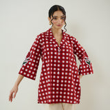 Orchid Checkered Patchwork Shirt - Cherry Red