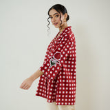 Orchid Checkered Patchwork Shirt - Cherry Red
