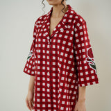 Orchid Checkered Patchwork Shirt - Cherry Red