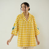 Orchid Checkered Patchwork Shirt - Mango Yellow