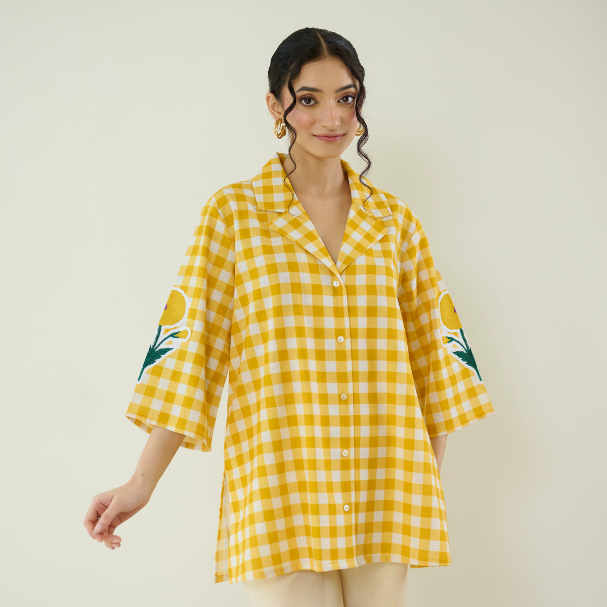 Orchid Checkered Patchwork Shirt - Mango Yellow