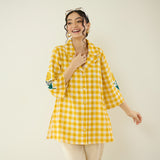 Orchid Checkered Patchwork Shirt - Mango Yellow