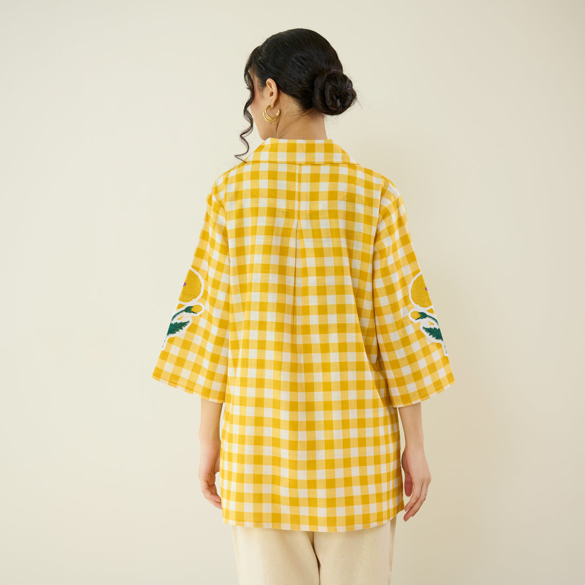 Orchid Checkered Patchwork Shirt - Mango Yellow