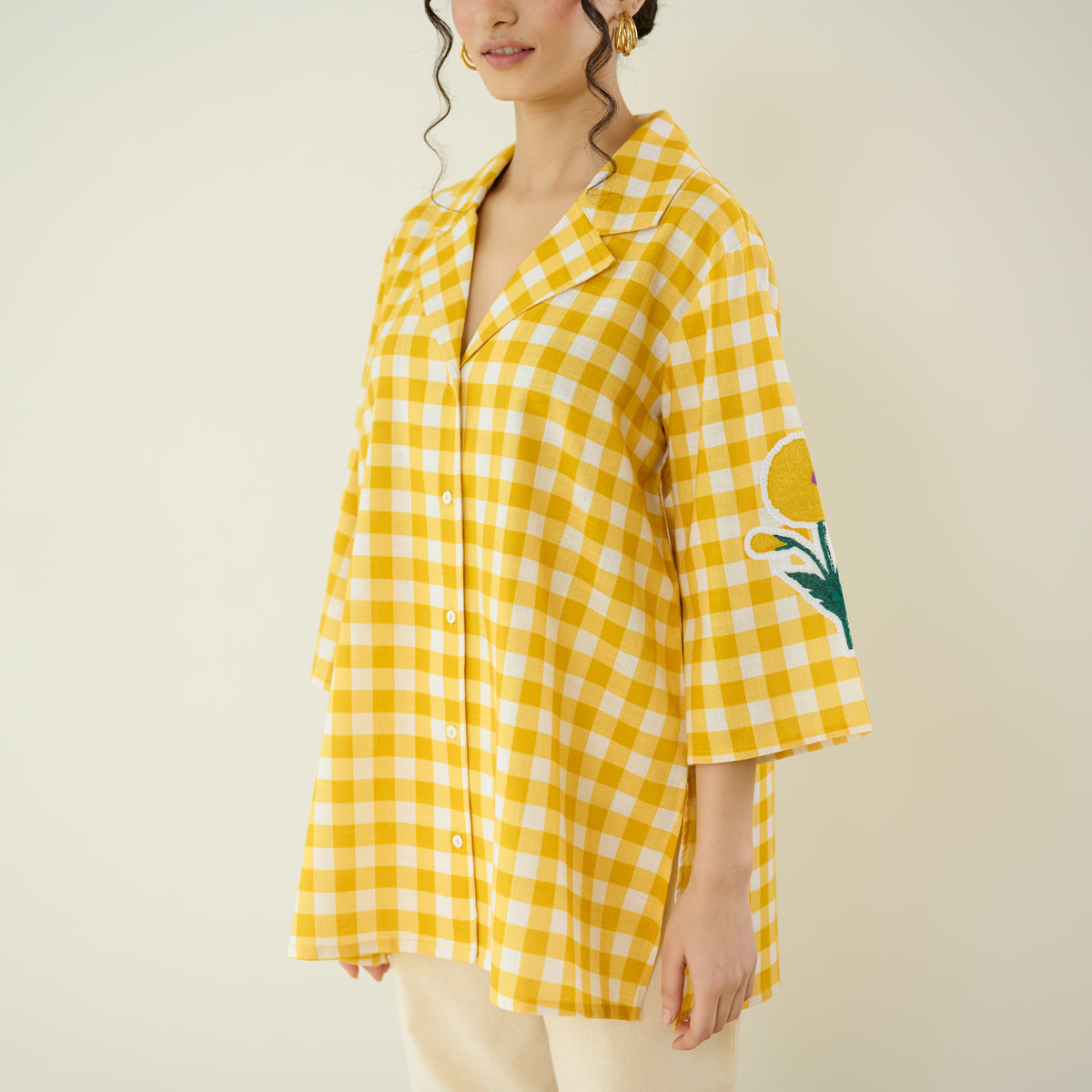Orchid Checkered Patchwork Shirt - Mango Yellow