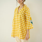 Orchid Checkered Patchwork Shirt - Mango Yellow