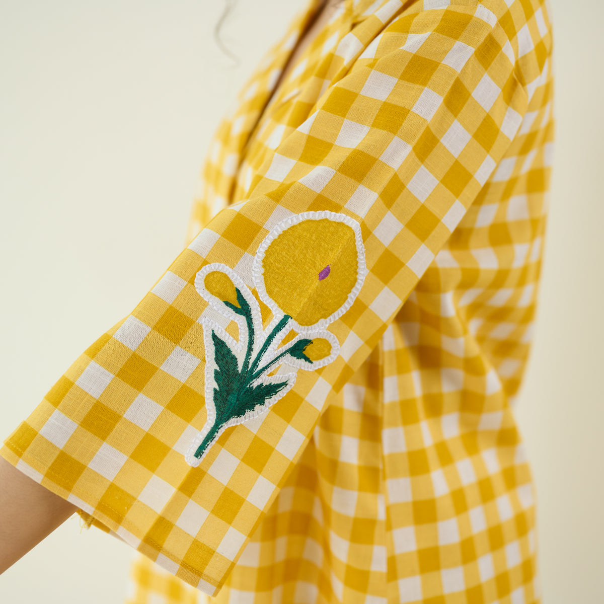 Orchid Checkered Patchwork Shirt - Mango Yellow