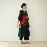 Hibiscus Slub Cotton Kurta Set - Emerald Green