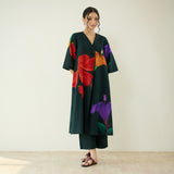 Hibiscus Slub Cotton Kurta Set - Emerald Green