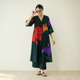 Hibiscus Slub Cotton Kurta Set - Emerald Green