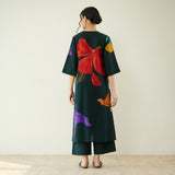 Hibiscus Slub Cotton Kurta Set - Emerald Green