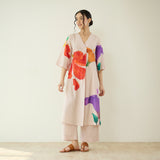 Hibiscus Slub Cotton Kurta Set - Off White