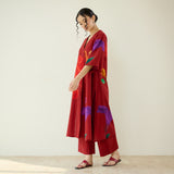 Hibiscus Slub Cotton Kurta Set - Cherry Red