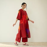 Hibiscus Slub Cotton Kurta Set - Cherry Red
