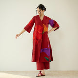 Hibiscus Slub Cotton Kurta Set - Cherry Red