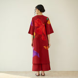 Hibiscus Slub Cotton Kurta Set - Cherry Red