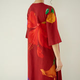 Hibiscus Slub Cotton Kurta Set - Cherry Red
