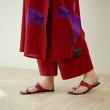 Hibiscus Slub Cotton Kurta Set - Cherry Red