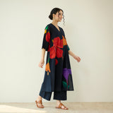 Hibiscus Slub Cotton Kurta Set - Black