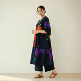 Hibiscus Slub Cotton Kurta Set - Black
