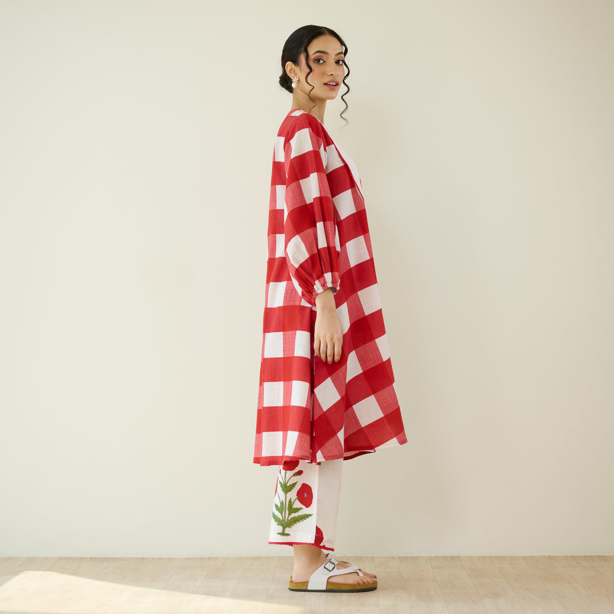 Old School Slub Cotton Kurta Set - Red