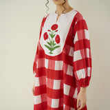 Old School Slub Cotton Kurta Set - Red