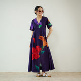 Hibiscus Bloom Cotton Maxi Dress - Violet
