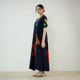 Hibiscus Bloom Cotton Maxi Dress - Black