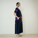 Hibiscus Bloom Cotton Maxi Dress - Black
