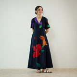 Hibiscus Bloom Cotton Maxi Dress - Black