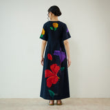 Hibiscus Bloom Cotton Maxi Dress - Black