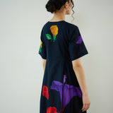 Hibiscus Bloom Cotton Maxi Dress - Black