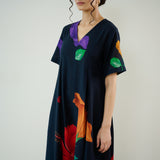 Hibiscus Bloom Cotton Maxi Dress - Black