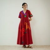 Hibiscus Bloom Cotton Maxi Dress - Classic Red