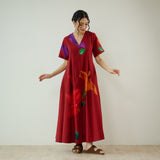 Hibiscus Bloom Cotton Maxi Dress - Classic Red