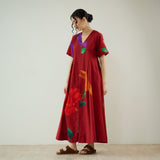 Hibiscus Bloom Cotton Maxi Dress - Classic Red
