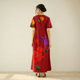 Hibiscus Bloom Cotton Maxi Dress - Classic Red