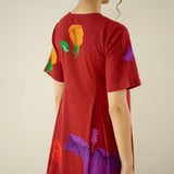 Hibiscus Bloom Cotton Maxi Dress - Classic Red