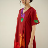 Hibiscus Bloom Cotton Maxi Dress - Classic Red