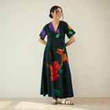 Hibiscus Bloom Cotton Maxi Dress - Emerald Green