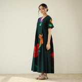 Hibiscus Bloom Cotton Maxi Dress - Emerald Green