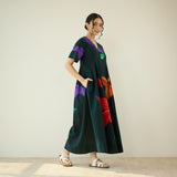 Hibiscus Bloom Cotton Maxi Dress - Emerald Green