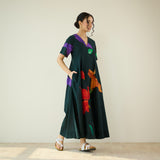Hibiscus Bloom Cotton Maxi Dress - Emerald Green