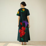 Hibiscus Bloom Cotton Maxi Dress - Emerald Green