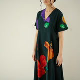 Hibiscus Bloom Cotton Maxi Dress - Emerald Green